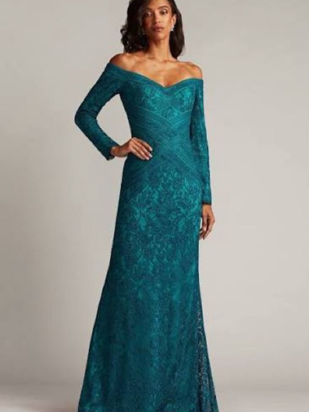Tadashi Shoji Off-Shoulder Embroidered Gown